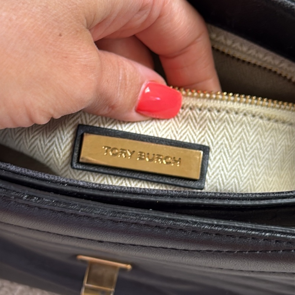 Tory Burch Black Leather Satchel with Gold Chain - Picture 5 of 6